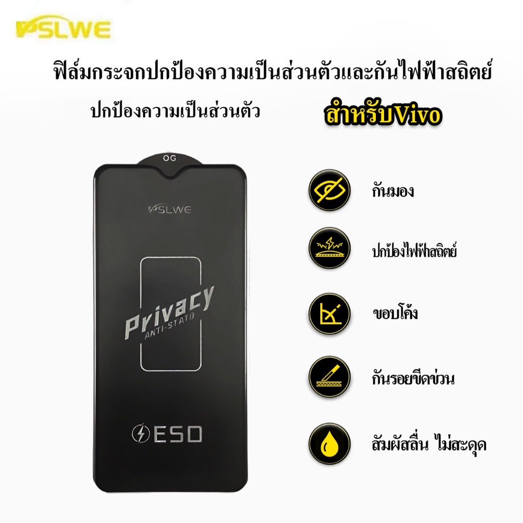 ๋Jc168 (PW)ฟิล์มกระจกเต็มจอ กันมองกันเสือก งานOG สําหรับVIVO Y11/Y12/Y15/Y17