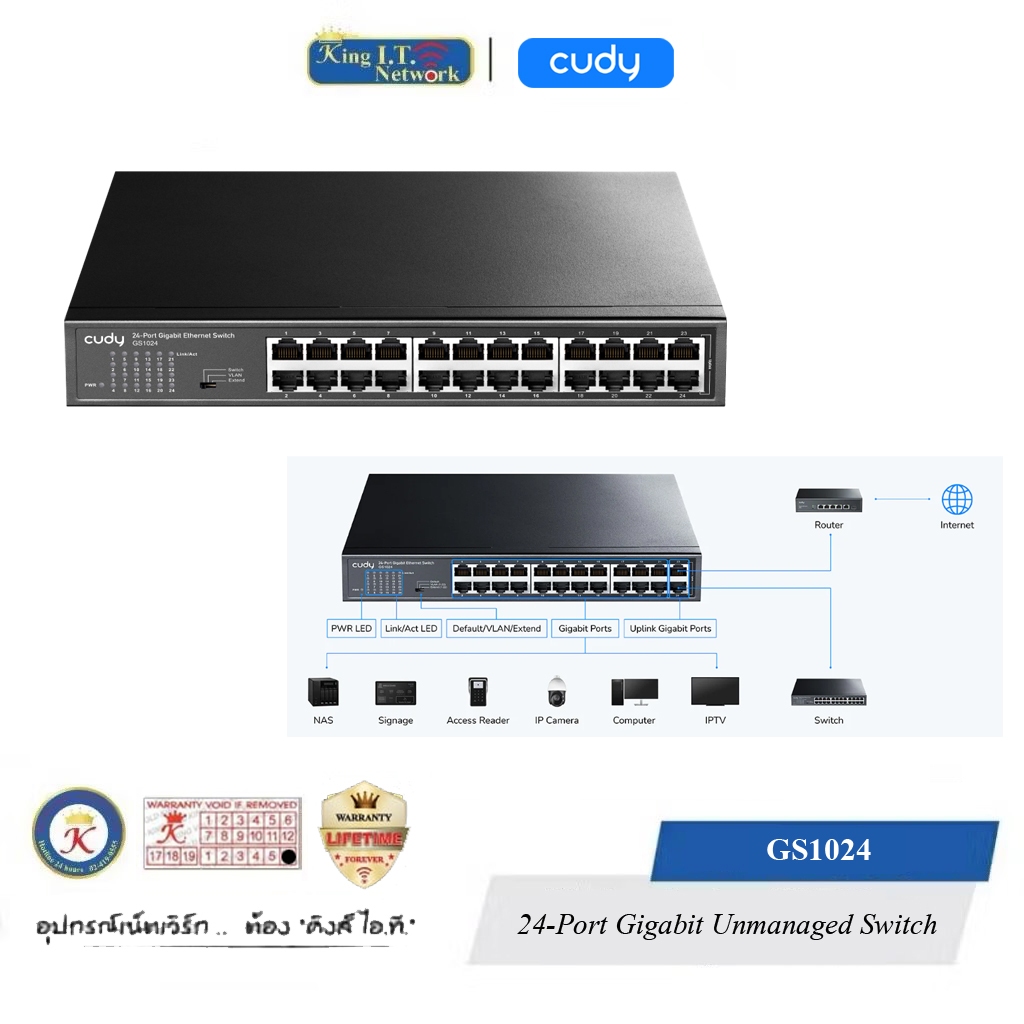 CUDY ( GS1024 ) 24-Port Gigabit Unmanaged Switch Mounting Brackets Included