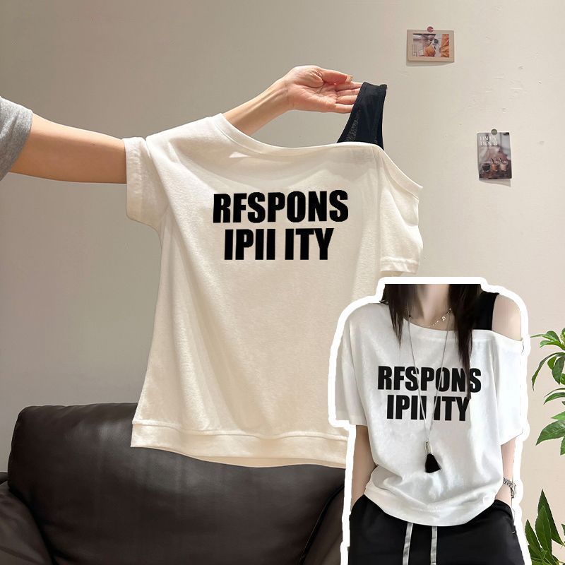 เสื้อปาดไหล่แฟชั่นสตรีสไตล์วินเทจแขนสั้นสีเทาเนื้อผ้าโปร่ง รูปที่ 2
