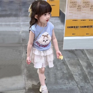 Babyonline(Y240)A2 (ส่งด่วน1วัน)เสื้อยืดคอกลมแขนกุดสำหรับเด็กผู้หญิงลายน้องหมาสุดน่ารัก ผ้าฝ้าย นิ่ม