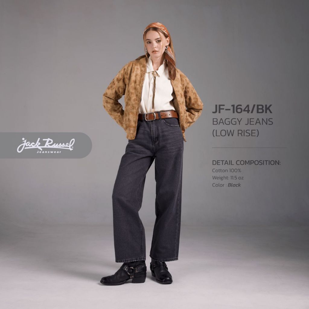 Jack Russel - Women Jeans กางเกงยีนส์ผู้หญิงทรงหลวมขาบาน - Handwerk JF-164/BK Baggy Black Low Waisted
