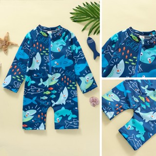 เด็กชาย รอมเปอร์ ชุดว่ายน้ํา, แขนยาว คอกลม ซิป สระว่ายน้ำชาย…