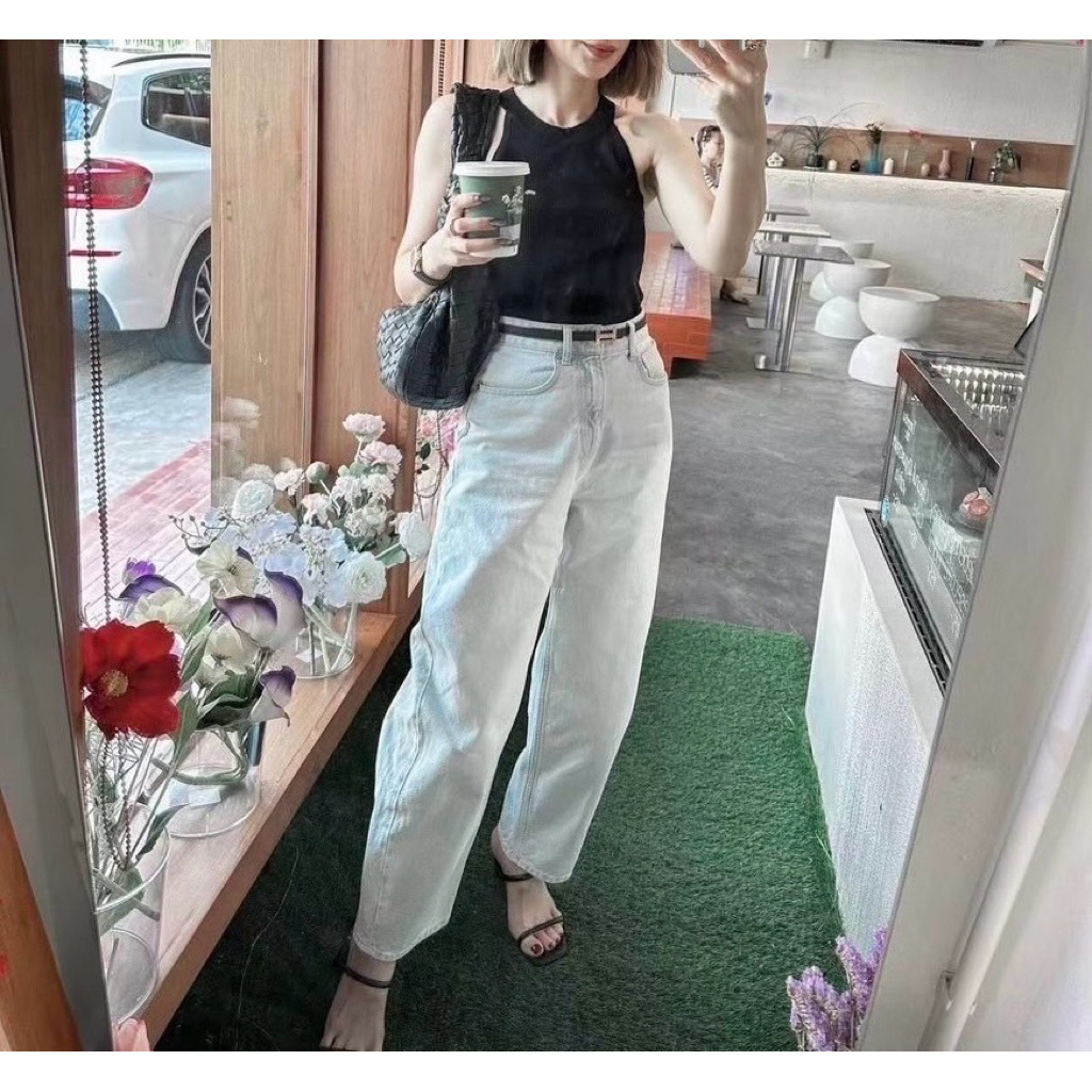 พร้อมส่ง XS SM⚡️AR 8338 ชุดเซต เสื้อสีดำ+กางเกงยีนส์ขายาว+เข็มขัด คุ้มมาก! - รูปที่ 5