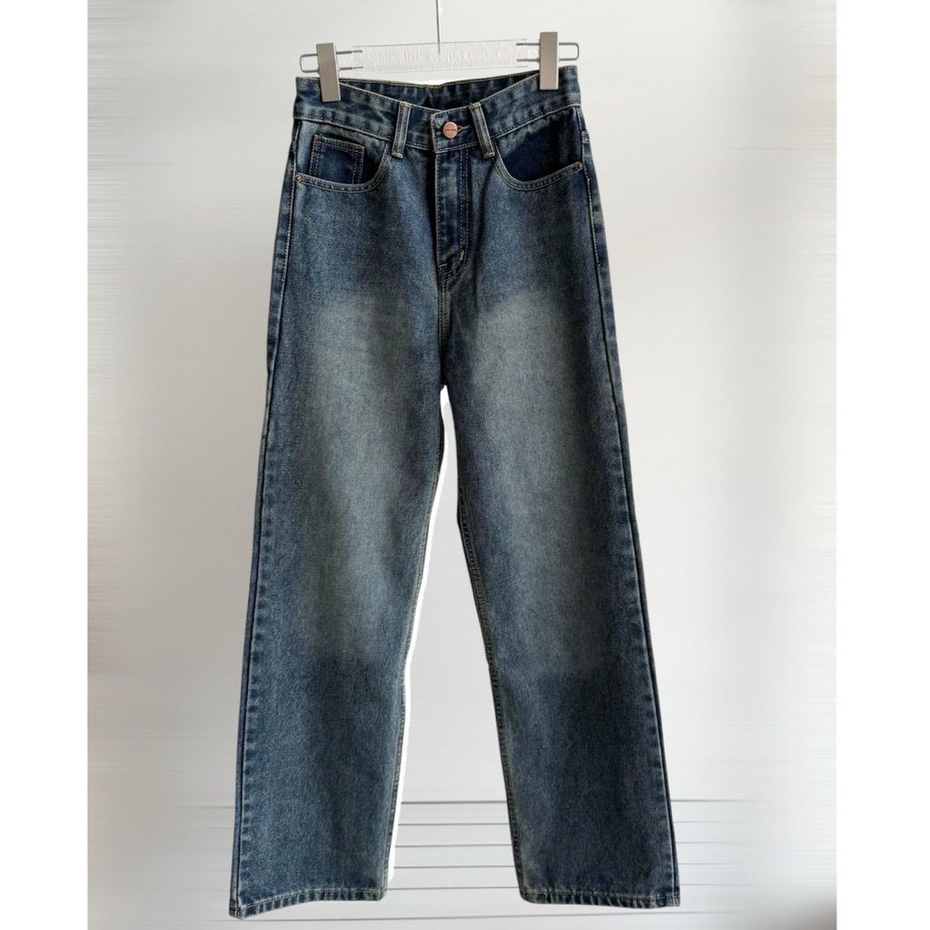 Soklothes Daily jeans SJ003กางเกงยีนส์เอวสูงทรงขากระบอก สีสนิมเข้ม