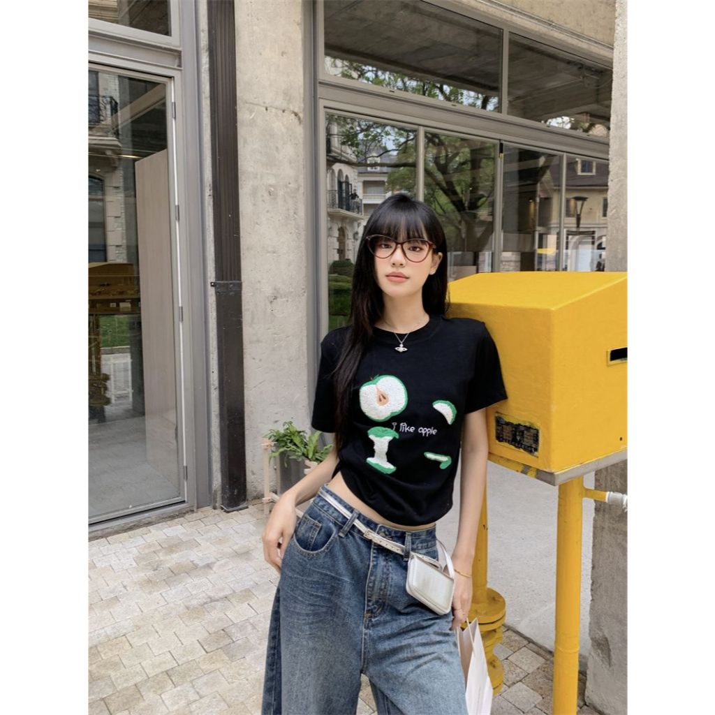 เสื้อยืดผู้หญิง เสื้อยืดคอกลม ใส่ได้ทุกหุ่น ทรงหลวม สีสดๆ ลายผ้าขนหนู #22359 - รูปที่ 2