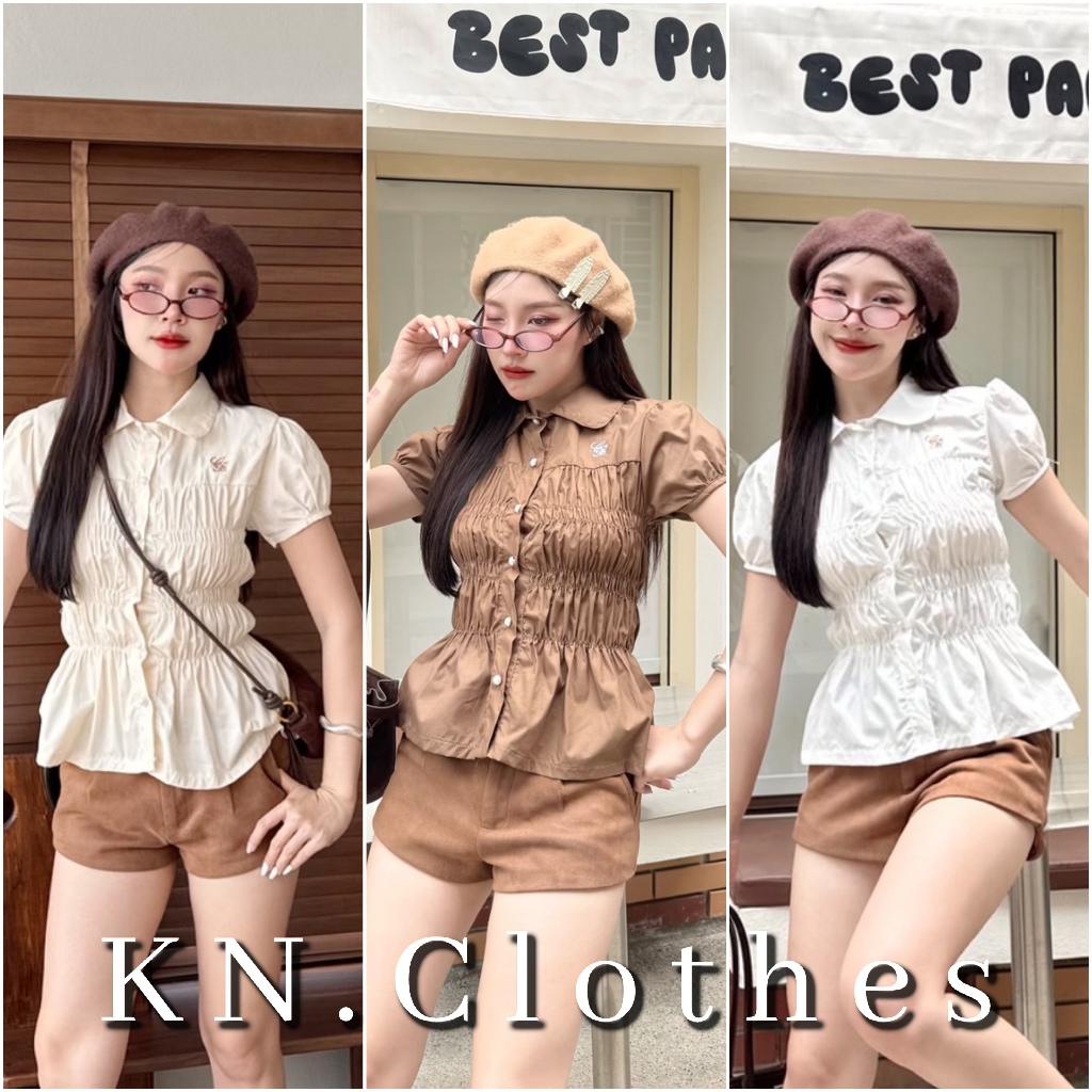 Cookie top เสื้อคอบัวสม็อครอบตัว กระดุมมุข เนื้อผ้าคอตตอน100 KN.Clothes
