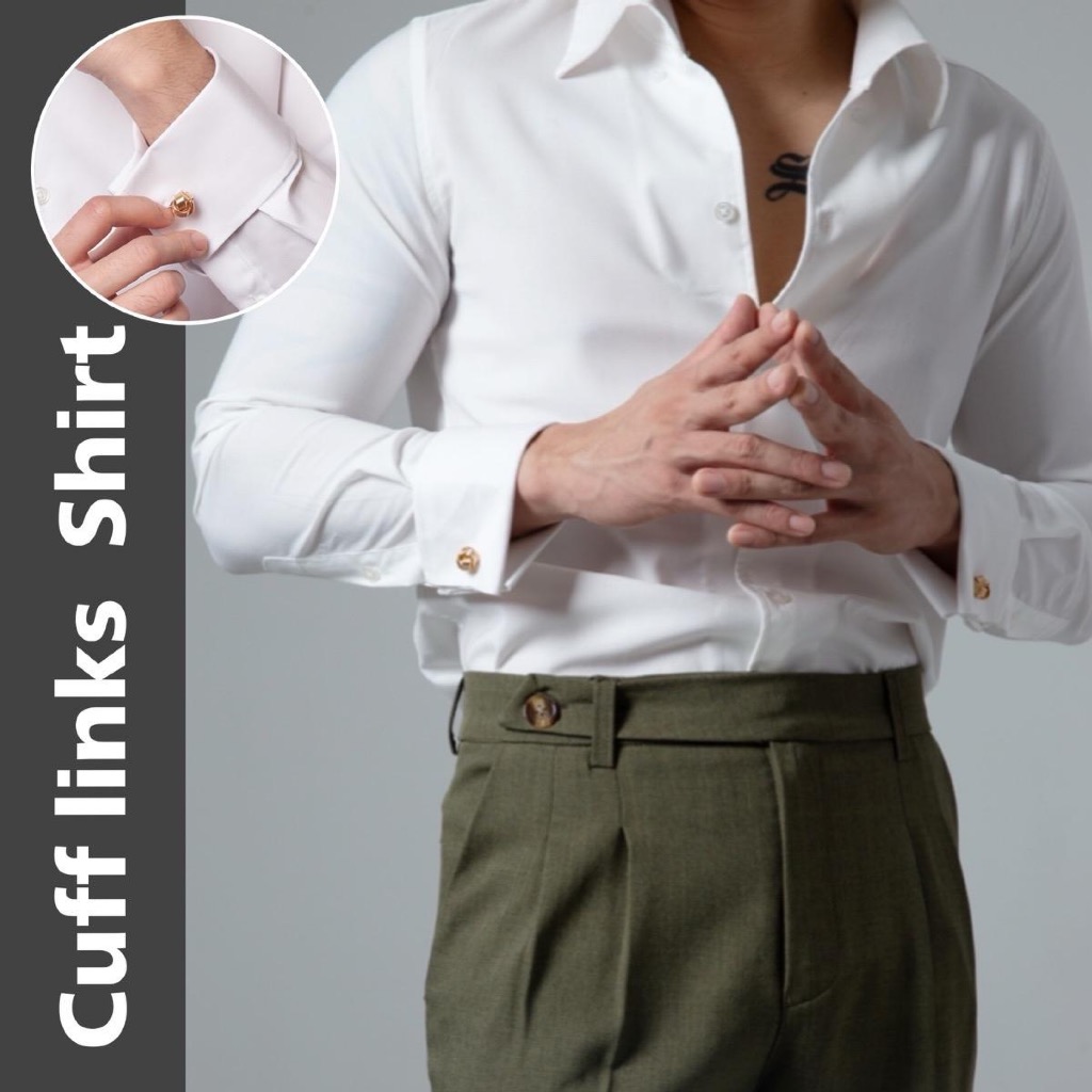 GUSSIC- Cufflinks Shirt เสื้อเชิ้ตปลายแขนคัฟฟ์ลิงค์ ทรงปกปีกนก สลิม งานหรู Man Clothing ผู้ชาย