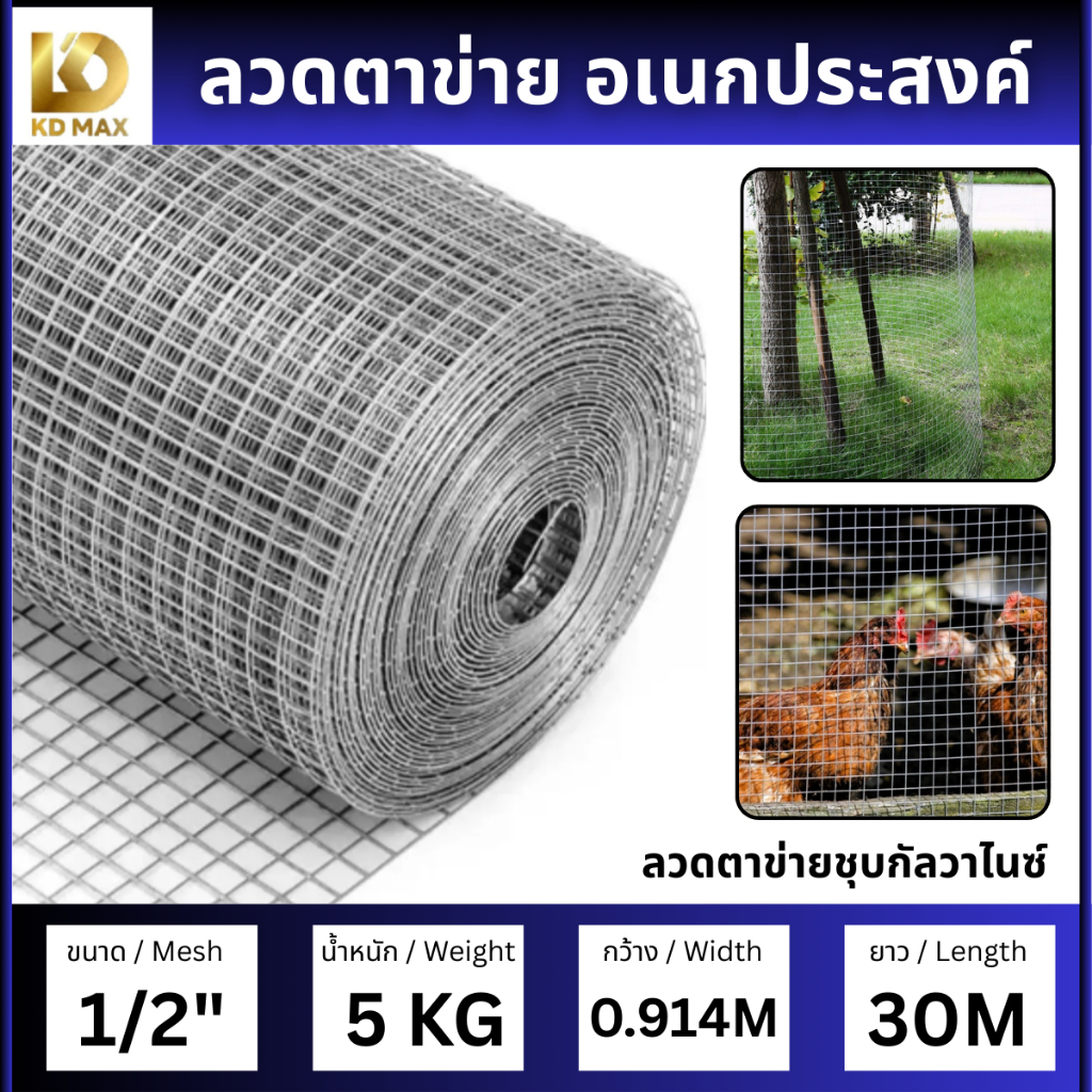 Building Pro ลวดตาข่ายเอนกประสงค์ รั้วตาข่าย ใช้ในงานก่อสร้าง กรงนก กรงไก่ ทนสนิม คุณภาพดีขนาด0.9×30ม.