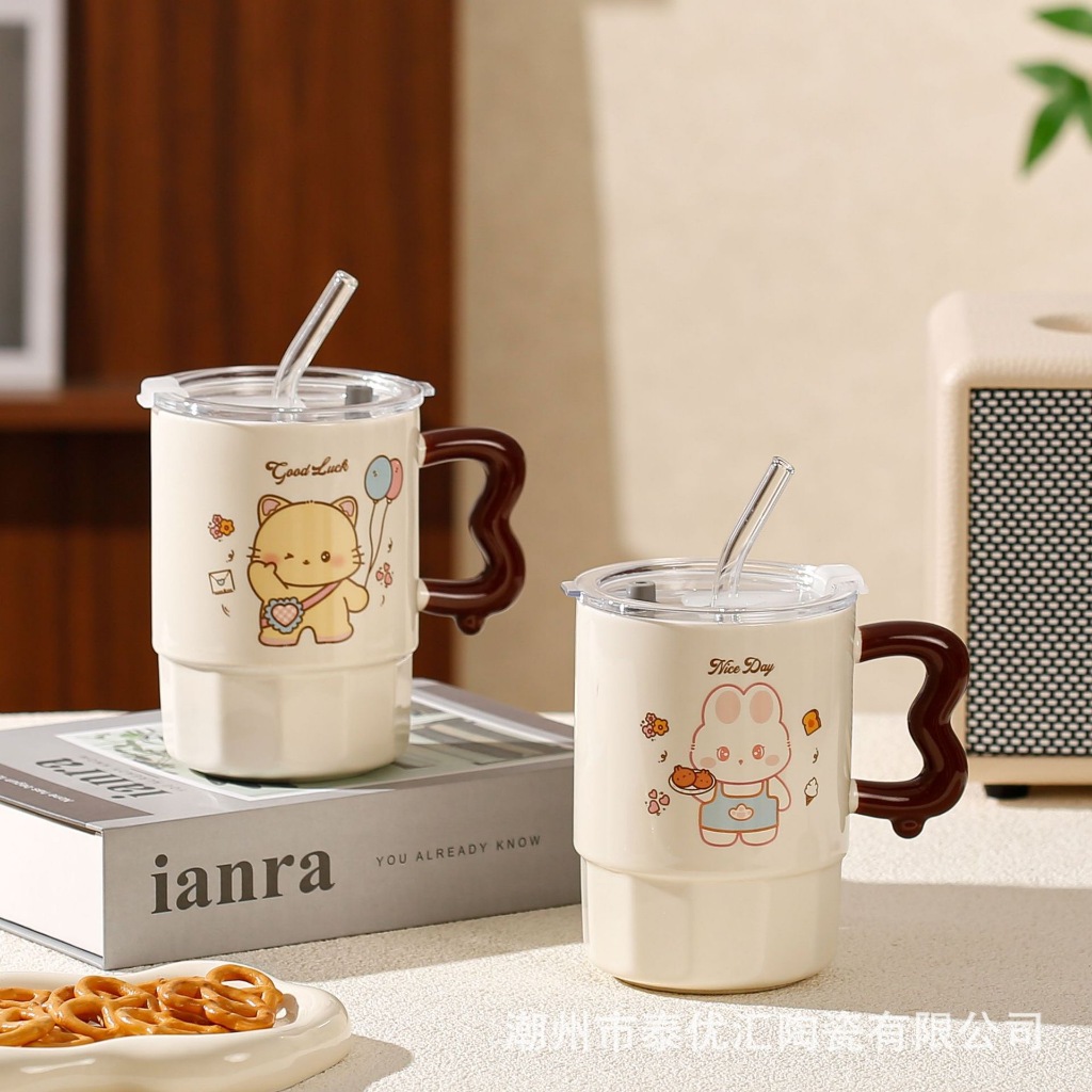 400ถ้วยฟางสัตว์การ์ตูน ถ้วยของขวัญที่ดูดีพร้อมฝาและถ้วยน้ําสํานักงานพ่อบ้านดูดความจุขนาดใหญ่ ราคา ถูกที่สุด ดีลบีเคเค แกลเลอรีภาพที่ 4