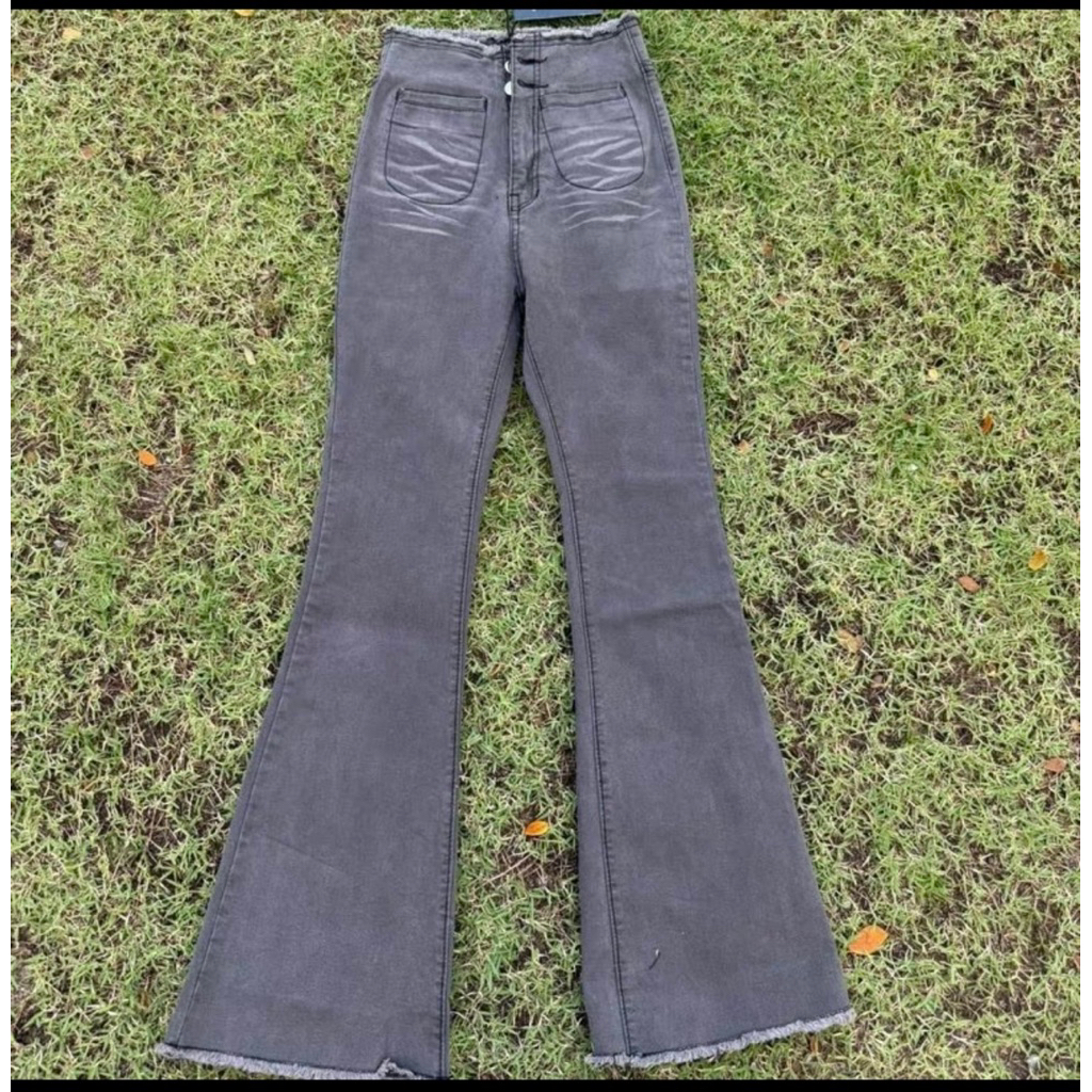 PMJ09 ขาม้าน้อยเอวรุ่ยสีดำเทา กระเป๋าแปะหน้า (PATIMA) **แพทเทิร์นเล็ก**