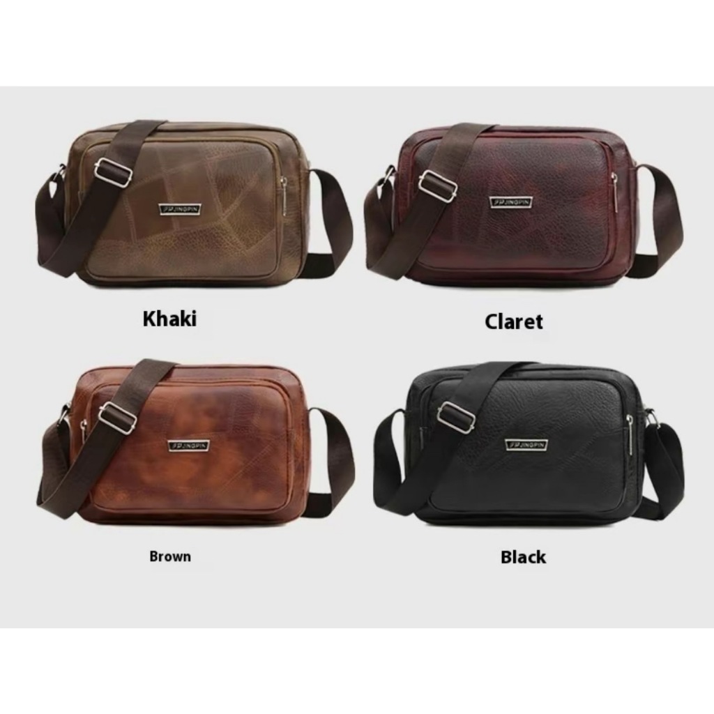 กระเป๋า กระเป๋าสะพายหนังลายปัก สำหรับผู้ชาย 4สี