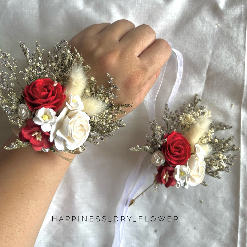 พิณดอกไม้ติดอกงานแต่งจีน “โทนสีแดง” พร้อมส่ง