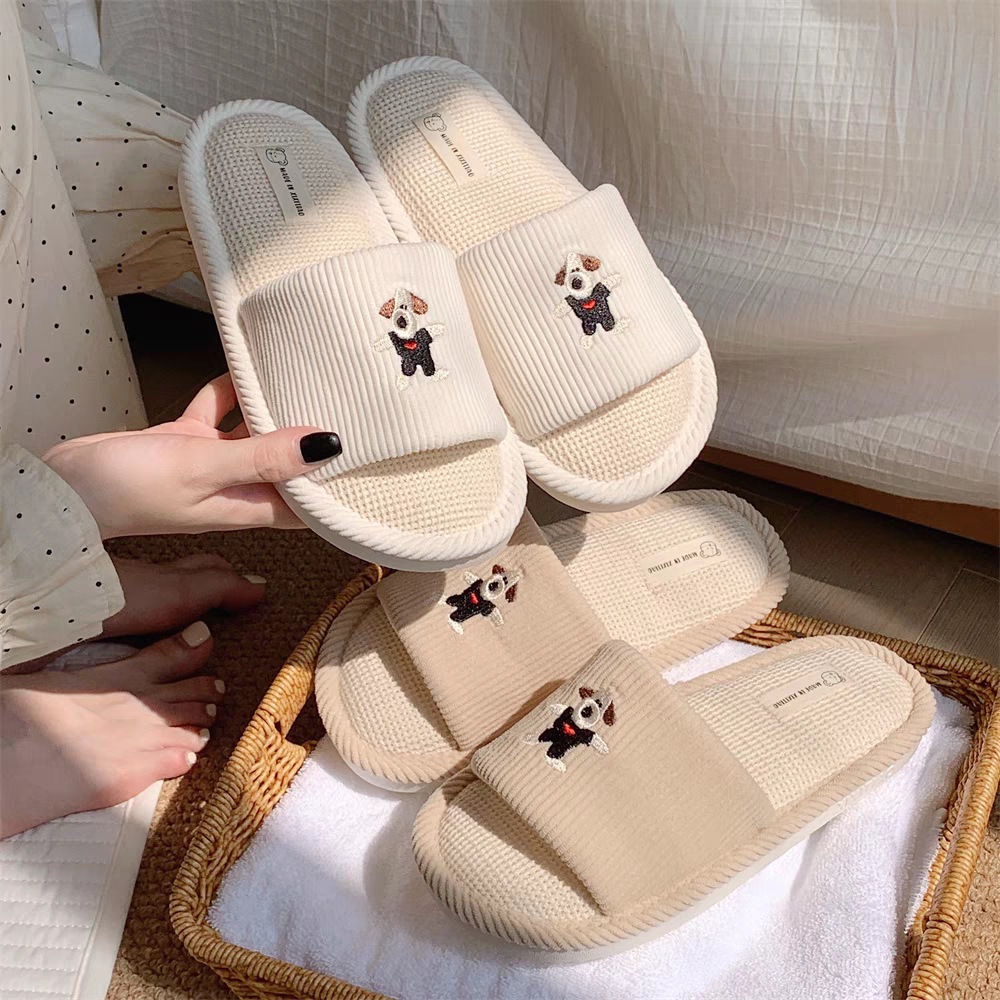 🔆ใหม่🔆(SH-1-32) รองเท้าสลิปเปอร์ ปักตัวหมาBeagle รองเท้าผ้าใส่เดินในบ้าน พื้นกันลื่น ชายและหญิง