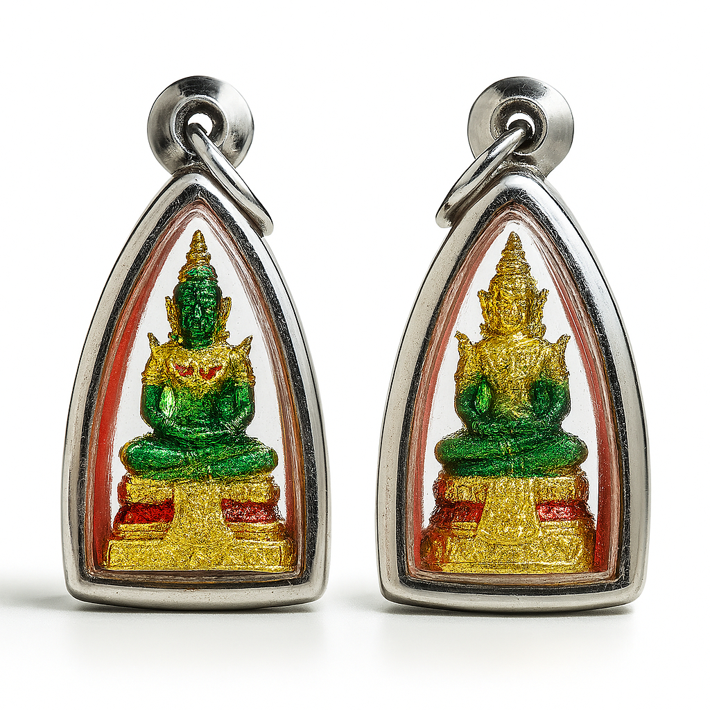 พระแก้วมรกต จี้พระแก้วมรกต สีเขียว กรอบทองสแตนเลส สูง 4 ซ.ม  ดวงไม่ดีหรืออยากเสริมลาภเสริมทรัพย์