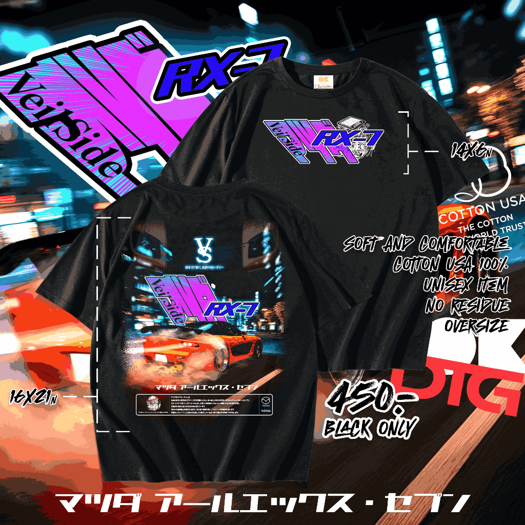 OK Apparel เสื้อยืดคอกลมแขนสั้น ลาย Mazda RX-7 Oversize Cotton ⚡️USAคุ้มสุด!⚡️