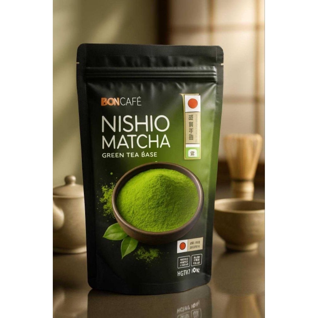 Boncafe Nishio Matcha Green Tea Base ชาเขียวพรีเมี่ยมแท้ นิซิโอ มัทฉะ กรีนที เบส รสเข้ม 100 กรัม