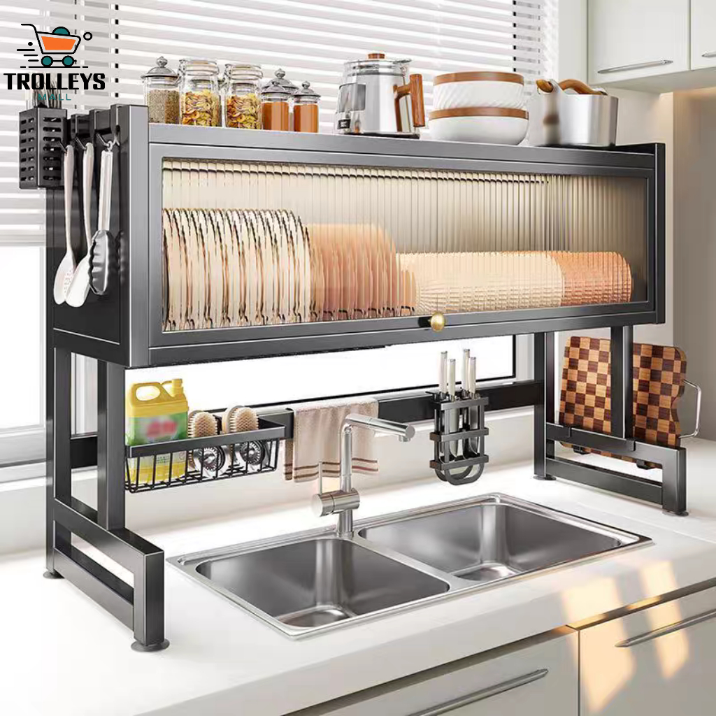 ชั้นวางจาน ชั้นเก็บของในครัว ชั้นวางจานมีตู้กันฝุ่น ที่เก็บของเคาท์เตอร์ล้างจาน