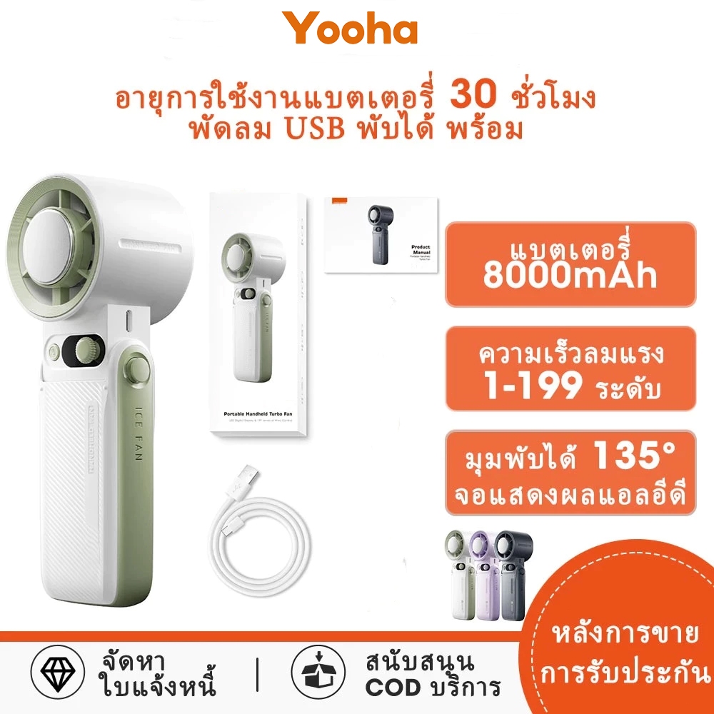 พัดลมพับได้ พัดลมไร้ใบพัด8000mAh ปรับระดับได้ 199ระดับ พกพาขนาดเล็ก ชาร์จUSBพัดลมระบายความร้อน F5PRO