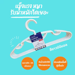 ไม้แขวนเสื้อ สีขาว / สีพาสเทล No. 2017 ( ยกลัง )