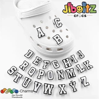 พร้อมส่ง ตัวติดรองเท้า DIY ตัวอักษรA-Z จิ๊บบิท สีขาวขอบดำ น่ารักมาก jibbitz Crocs ติดได้ตามใจชอบ
