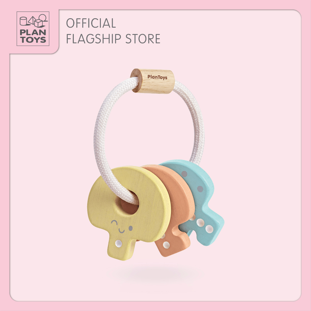 PlanToys ของเล่นไม้ 5251 Baby Key Rattle - Pastel พวงกุญแจเขย่า - สีพาสเทล เสริมพัฒนาการ สำหรับเด็กอายุ 0-6 เดือน ขึ้นไป
