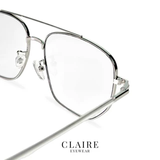 CLAIRE : (LU Silver) แว่นสายตาสั้น รุ่น Luna Silver แว่นกรองแสงสีฟ้า กันแดดUV ออกแดดเลนส์เปลี่ยนสี "เทาดำ" | Glasses