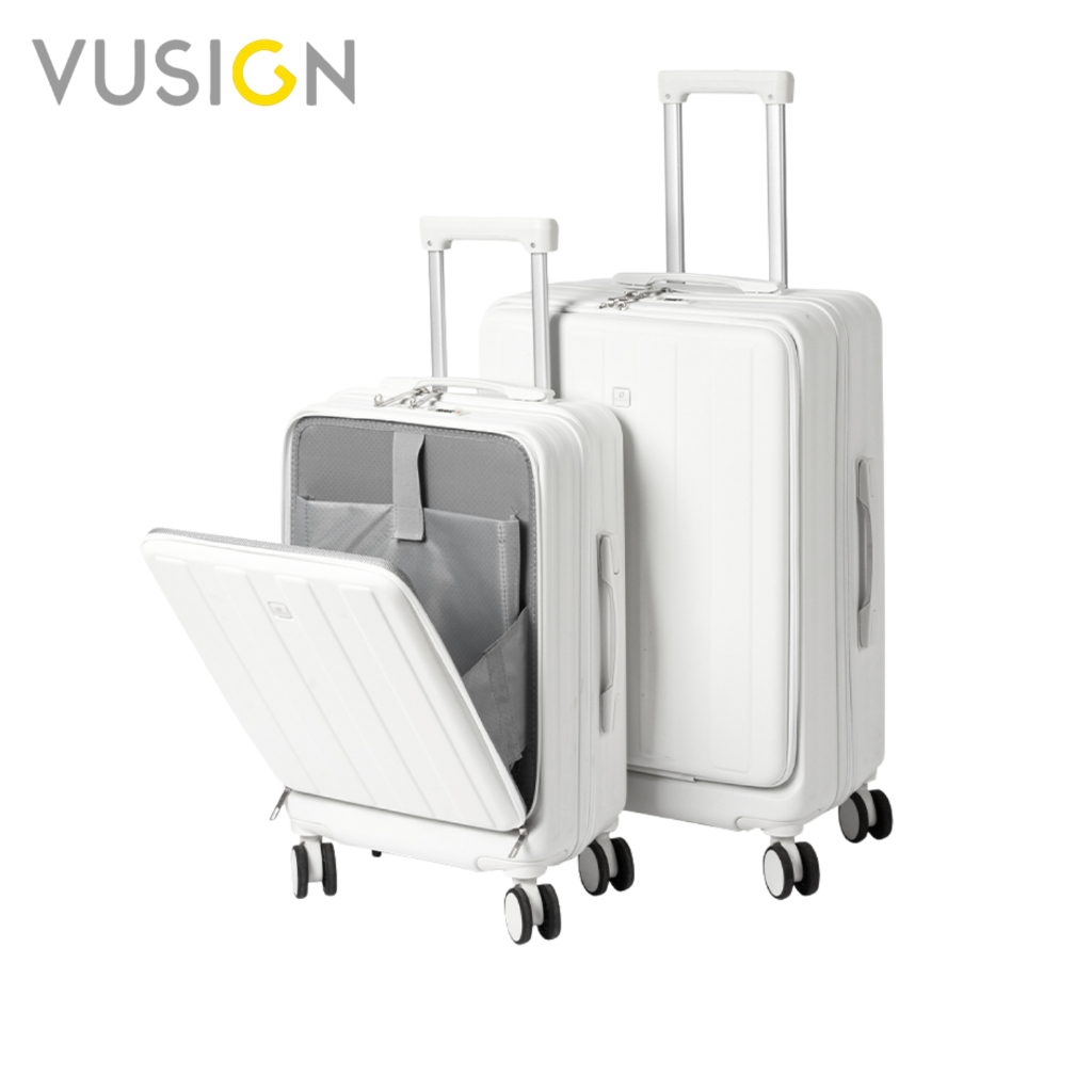 Vusign กระเป๋าเดินทางล้อลาก กระเป๋าเดินทางเฟรมซิป 20 / 24 นิ้ว มีช่องชาร์จ USB มีที่วางแก้ว Suitcase