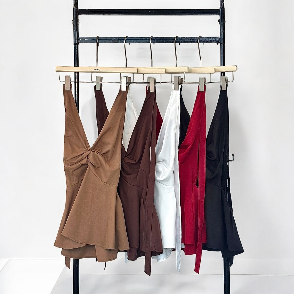Atipashop - HAZE HALTER TOP เสื้อคล้องคอ ทรงคอวี สีพื้น ผ้าไหมอิตาลีพรีเมี่ยม