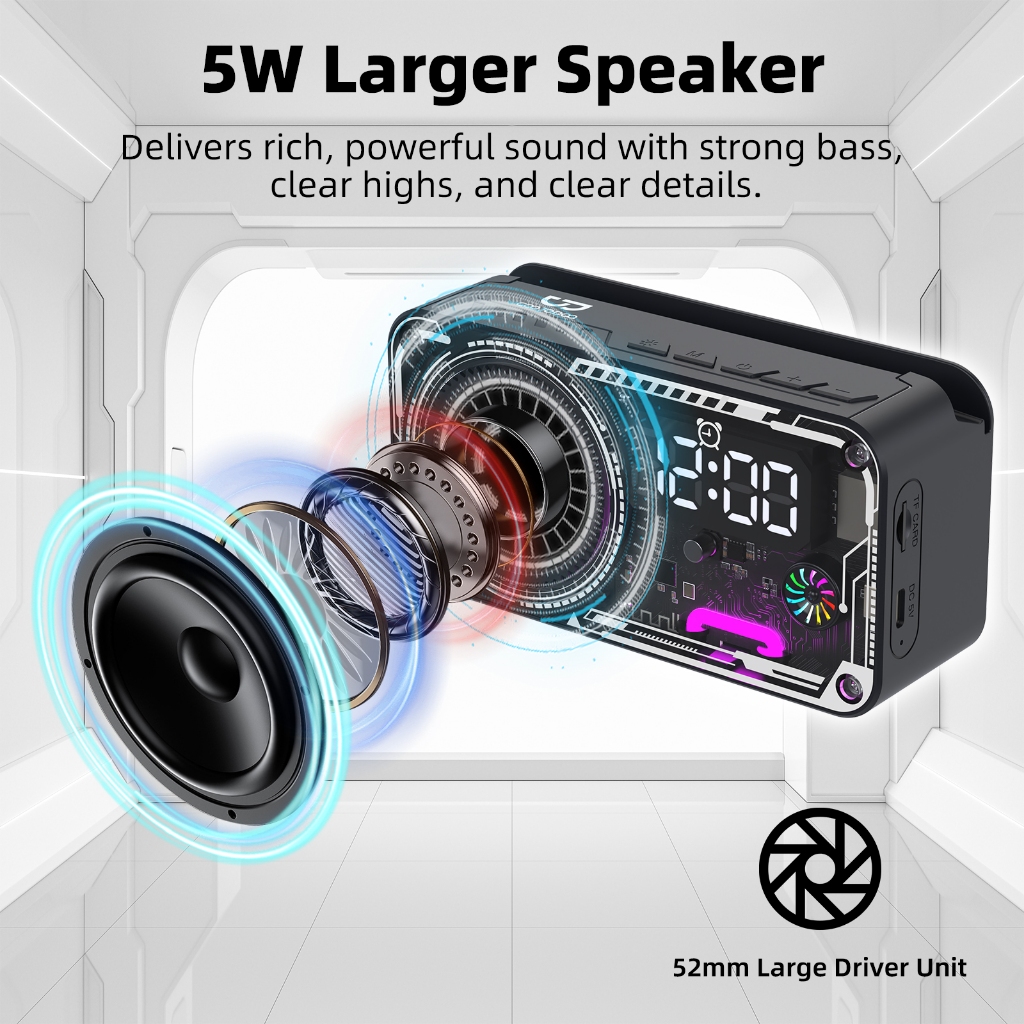 GOOJODOQ Mech ลําโพง Bluetooth 5.3 ลําโพงพกพา LED ลําโพงพกพา Bluetooth Speaker ลำโพงบลูทู นาฬิกา - ภาพย่อย 3