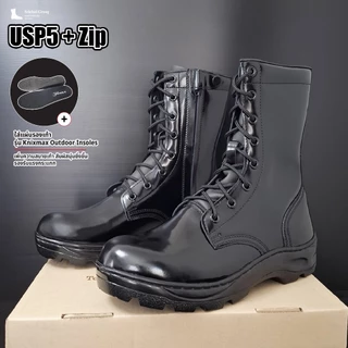 Combat Boots Side Zipper / คอมแบท รุ่น USP5+ Zip หนังขัดมันพรีเมี่ยม ใส่ซิปข้าง by Srichaigroup