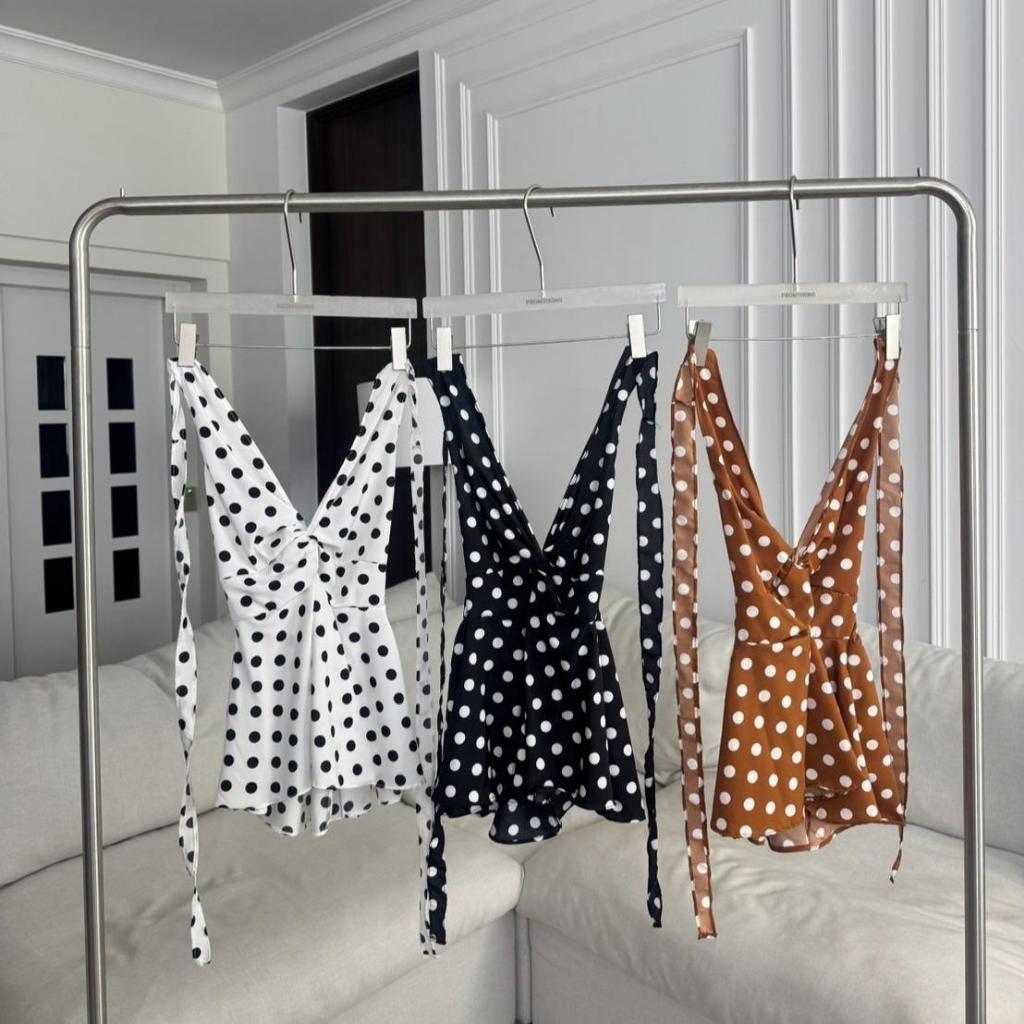 PTSH003 เสื้อคล้องคอผูกหลัง Polka Dots PROMTHONG