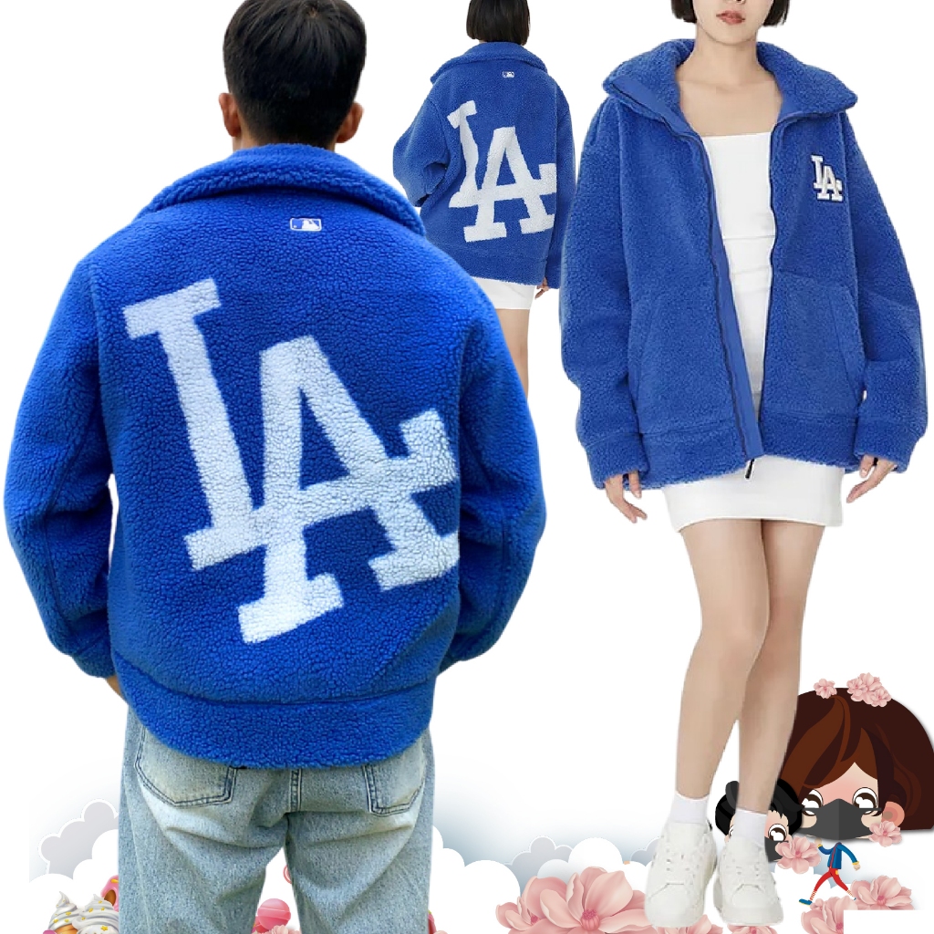 เสื้อคลุมกันหนาวโอเวอร์ไซส์ MLB LA Dodgers Big Logo Fleece Jacket น้ำเงินใส่ได้ทั้งชายและหญิง งานแท้