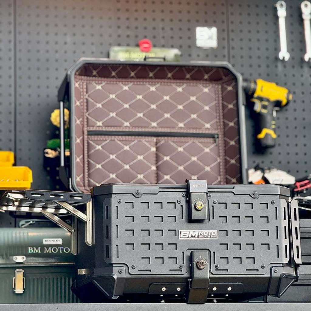 NEW !! กล่องติดรถมอเตอร์ไซค์อลูมิเนียม​แท้BM-MOTOR#ปี๊บ/#กล่อง/#กระเป๋า #ปี๊บท้าย