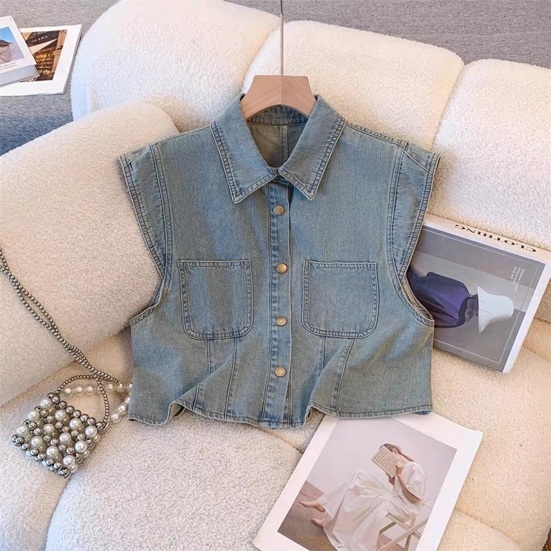 พร้อมส่ง✈️NovaMode🌸เสื้อกั๊กยีนส์อเมริกันย้อนยุค