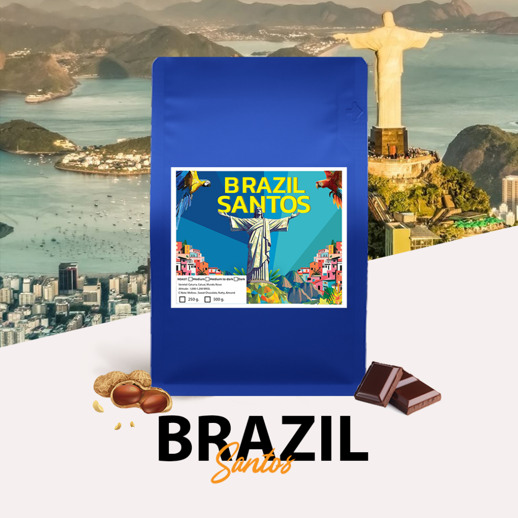 เมล็ดกาแฟคั่ว Brazil Santos กลิ่นหอม หวานช็อกโกแลต ขนาด 250 กรัม