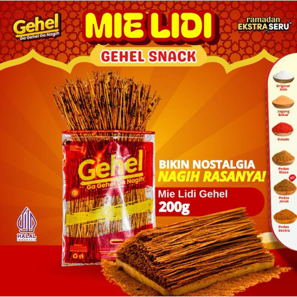 Indonesia Mie Lidi Gehel Spicy 200 gram / Sticks Noodles