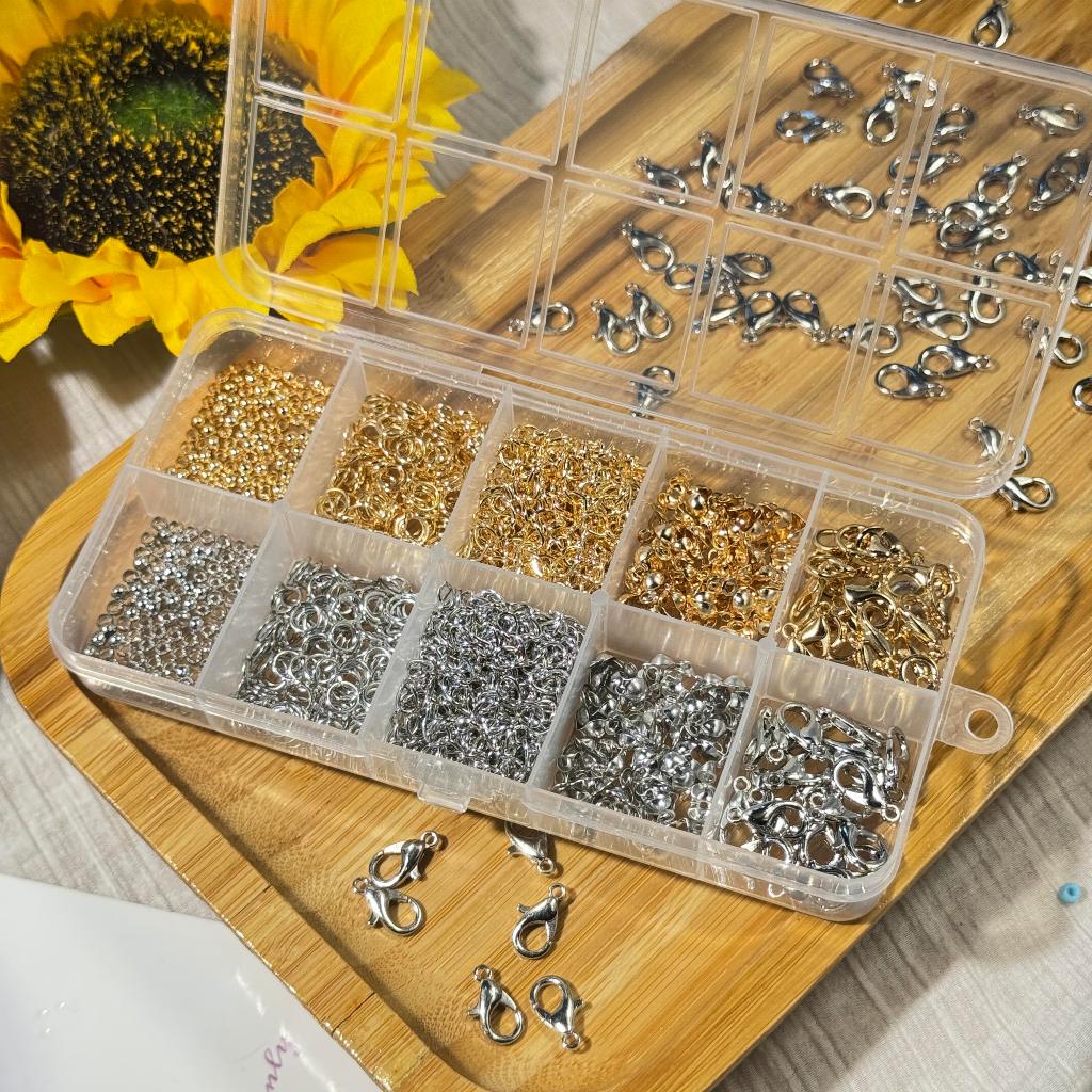 กล่องอะไหล่ทำเครื่องประดับ 10 ช่อง – สีทอง+เงิน สำหรับงาน DIY ครบชุด