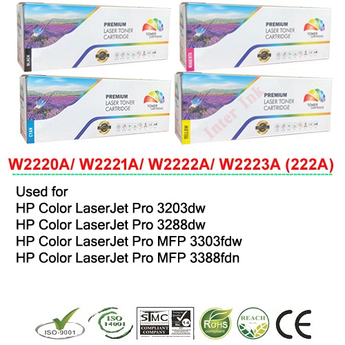 ตลับหมึก 222A (W2220A/ W2221A/ W2222A/ W2223A) สีดำ/ สีฟ้า/ สีเหลือง/ สีแดง Compatible