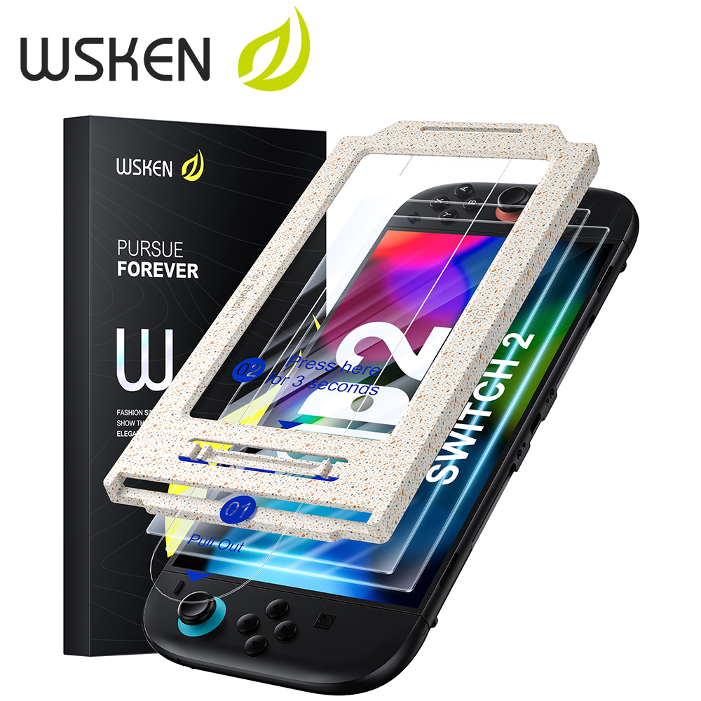 WSKEN ฟิล์มกระจก Nintendo Switch 2 กันแตก หน้าจอ กระจกนิรภัย ฟองสบู่ศูนย์ ติดตั้งง่าย การกำจัดฝุ่นอัตโนมัติ เอชดี
