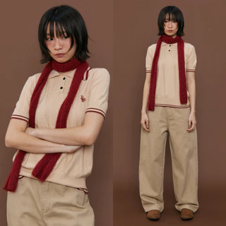 Bemingtop976(S-M)-Cable Knit Polo – เสื้อลายฉลุคอปก ทรงหรู แต่ใส่ได้ทุกวัน
