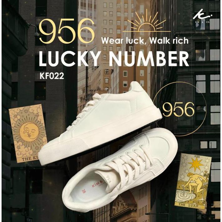 KIM&CO. ORIGINAL - Lucky Number (KF022W) รองเท้าผ้าใบมูเตลู เสริมดวง เสริมโชค การงาน ดีไซน์สวย วัสดุหนัง PU พรีเมี่ยม