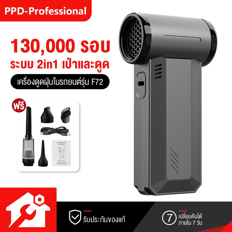PPD พัดลมอเนกประสงค์ พลังเจ็ท Handheld fan รุ่น GXZ-F72 แรงลมทรงพลัง 130000RPM 2ระบบ 2 in 1 ดูดและเป
