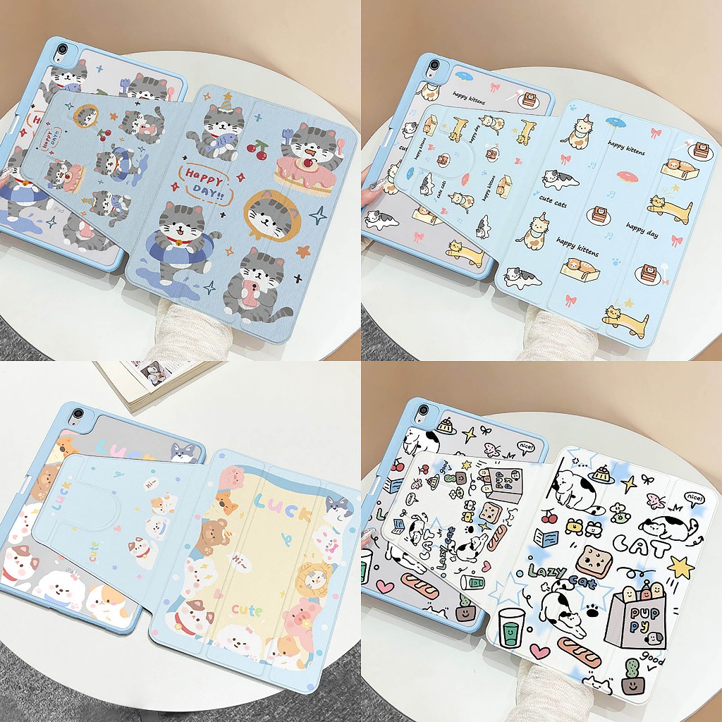 ⚡พร้อมส่ง⚡เคสไอแพด Gen9/8 Gen11 Air6 ที่ใส่ปากกา ลูกสุนัขและลูกแมวน่ารัก เคสiPadหมุน 360° Air7 Gen10
