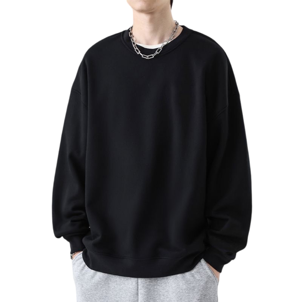 เสื้อสเวตเตอร์แขนยาว คอกลม สีพื้น ขาว ดำ เทา ไซส์ M-5XL ผ้าสำลีใส่สบาย สําหรับผู้ชายและผู้หญิง