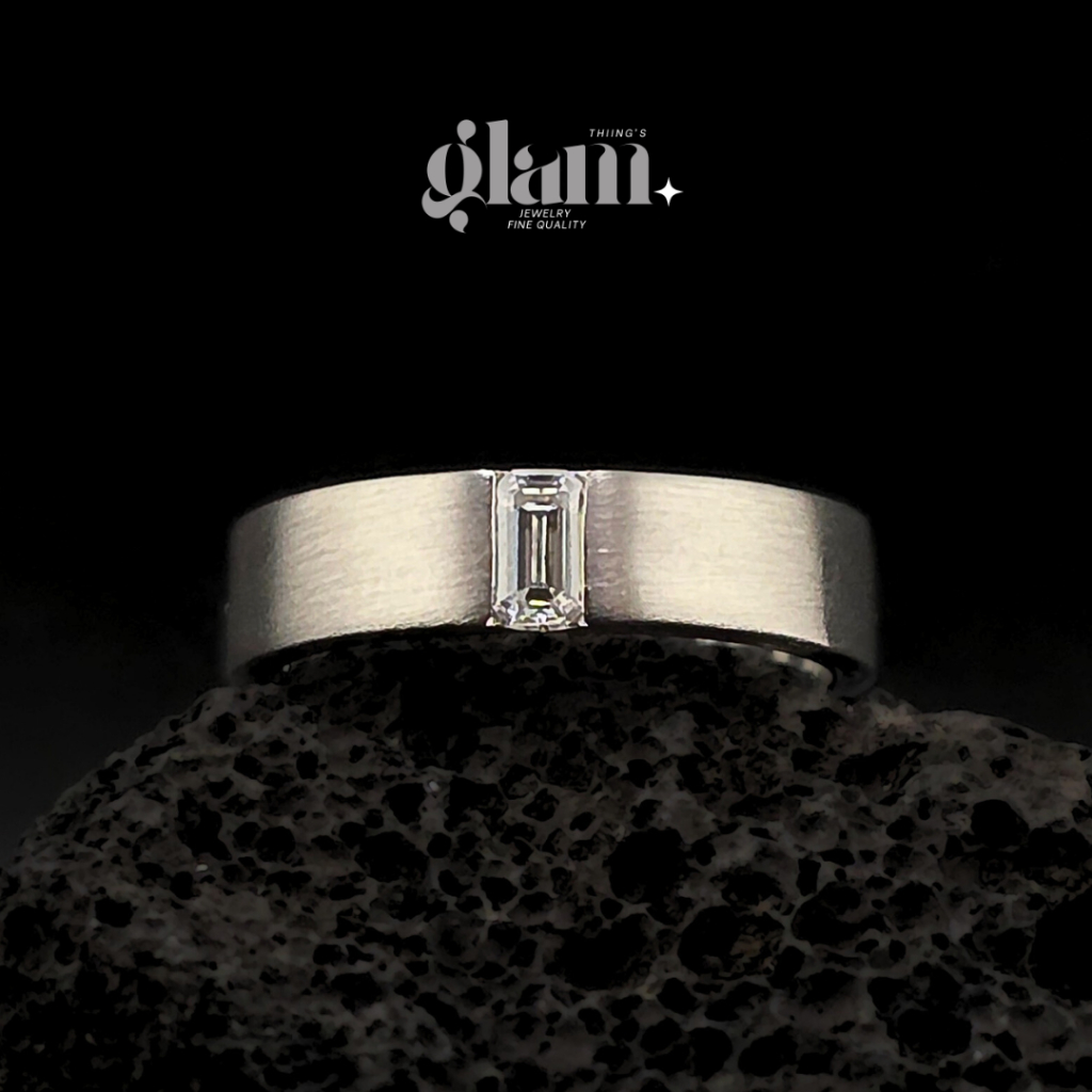 S8-14 *ส่งจากไทยภายใน 3 วัน* แหวนผู้ชายเงินแท้ 925 เพชร Emerald 0.5 กะรัต (ผิวด้าน/เงาแจ้งได้)