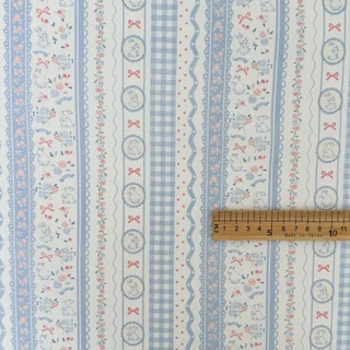 ผ้าคอตตอน 100% cotton poplin ตัดขายเป็นเมตร หน้ากว้าง 145 เซนติเมตร ลาย Rabbit bow flower