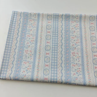 ผ้าคอตตอน 100% cotton poplin ตัดขายเป็นเมตร หน้ากว้าง 145 เซนติเมตร ลาย Rabbit bow flower