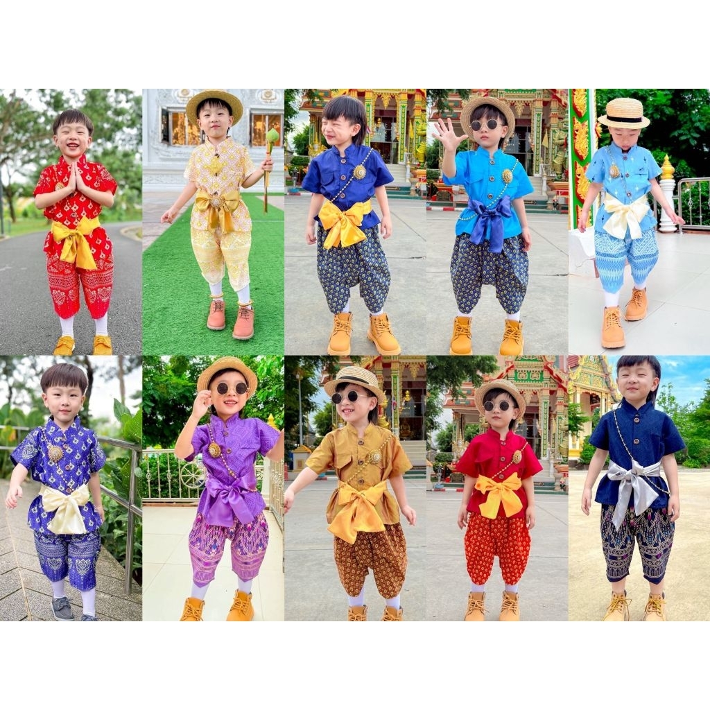 ชุดไทยเด็กชาย ( เสื้อ+โจงกระเบน+ผ้าคาด)ชุดไทยเด็กเล็ก ชุดไทยเด็กโต