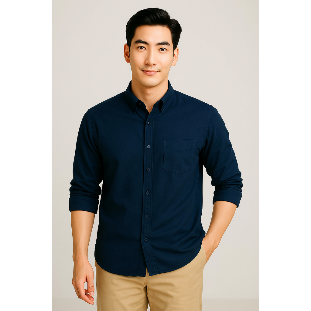 UrbanSNAPS "WEEKDAY  SHIRT" Oxford Slimfit Long-Sleeve Navy Edition (เสื้อเชิ้ตแขนยาว สีกรม) รหัส M-SH024NV