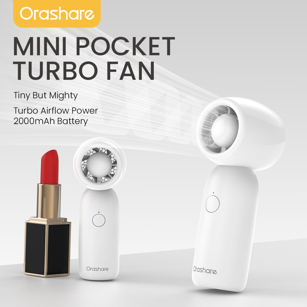 Orashare HF15 Turbo พัดลมพกพาความเร็วสูงแบบเทอร์โบ 2000mAh พัดลมมินิแบบชาร์จไฟได้ 18,000 รอบต่อนาที